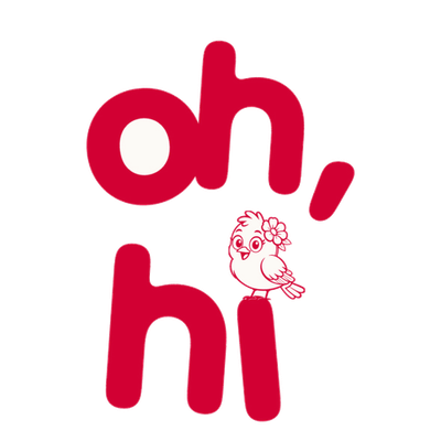 oh, hi, with a bird perched on the i